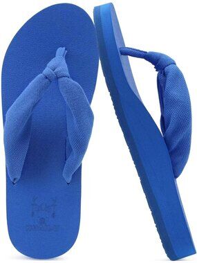 Women's Royal Blue Fabric Arch Support Yoga Mat Beach Walking Flip Flops Sandals